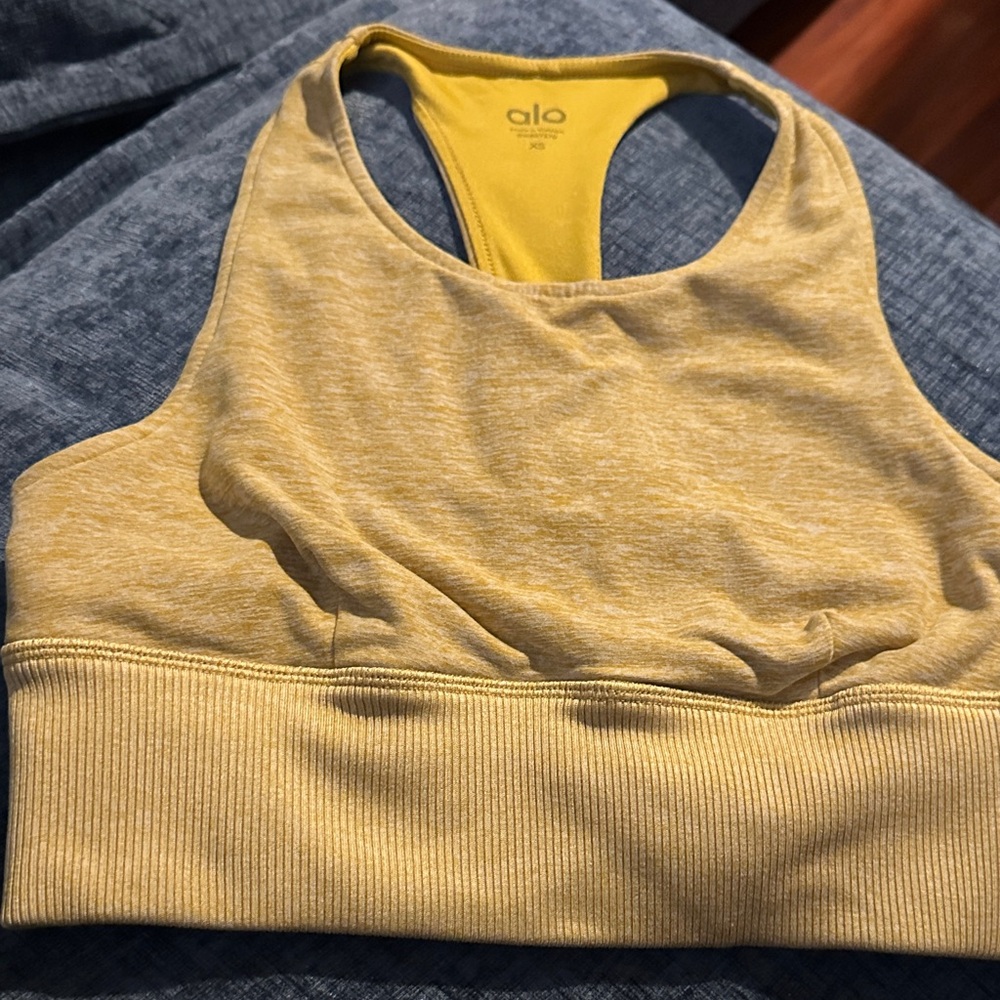 ALO Yoga Heathered Yellow Racerback Sports Bra